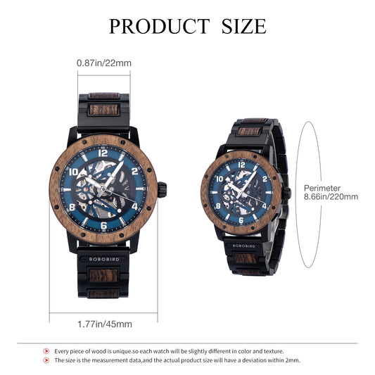 Heraclitus Wooden Watch – Mechanical Skeleton, Engraved Elegance & Luxury Gift
