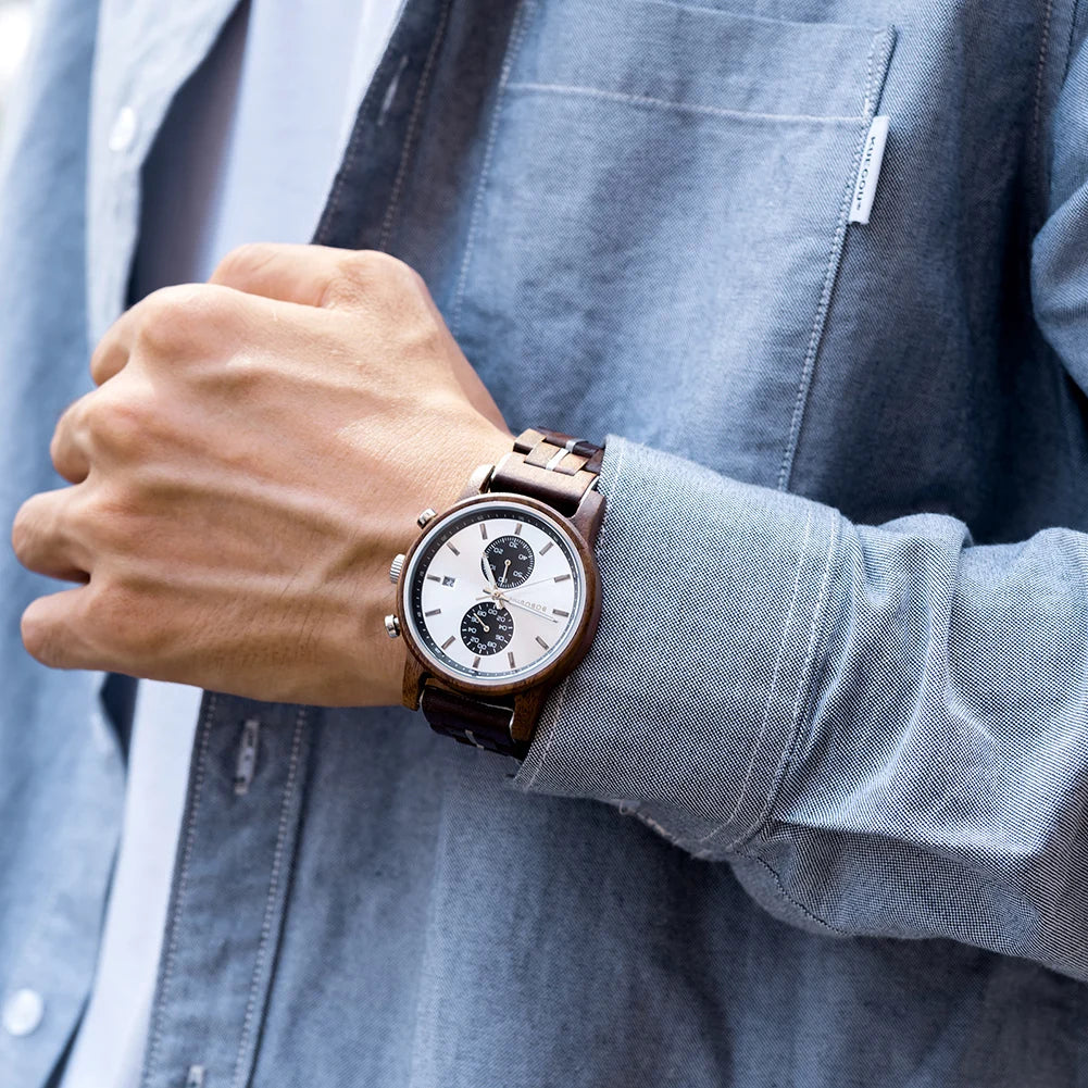 Themistocles Wooden Watch – Chronograph Quartz, Engraved & Date Display
