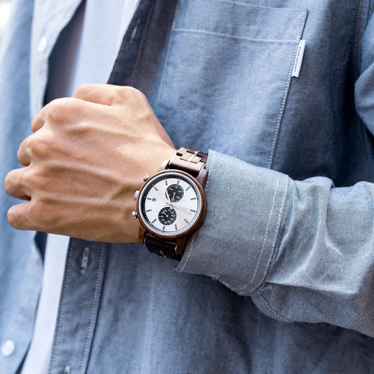 Themistocles Wooden Watch – Chronograph Quartz, Engraved & Date Display