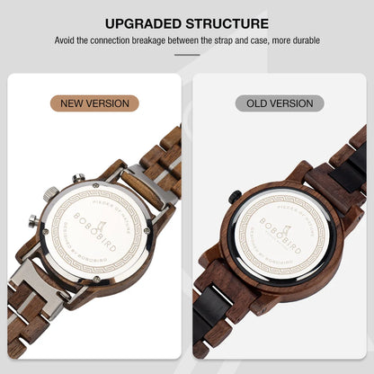 Themistocles Wooden Watch – Chronograph Quartz, Engraved & Date Display