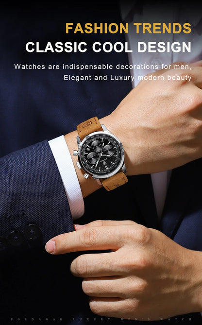 Leonidas Chrono Watch – Luxury, Waterproof, Luminous & Leather Quartz Design