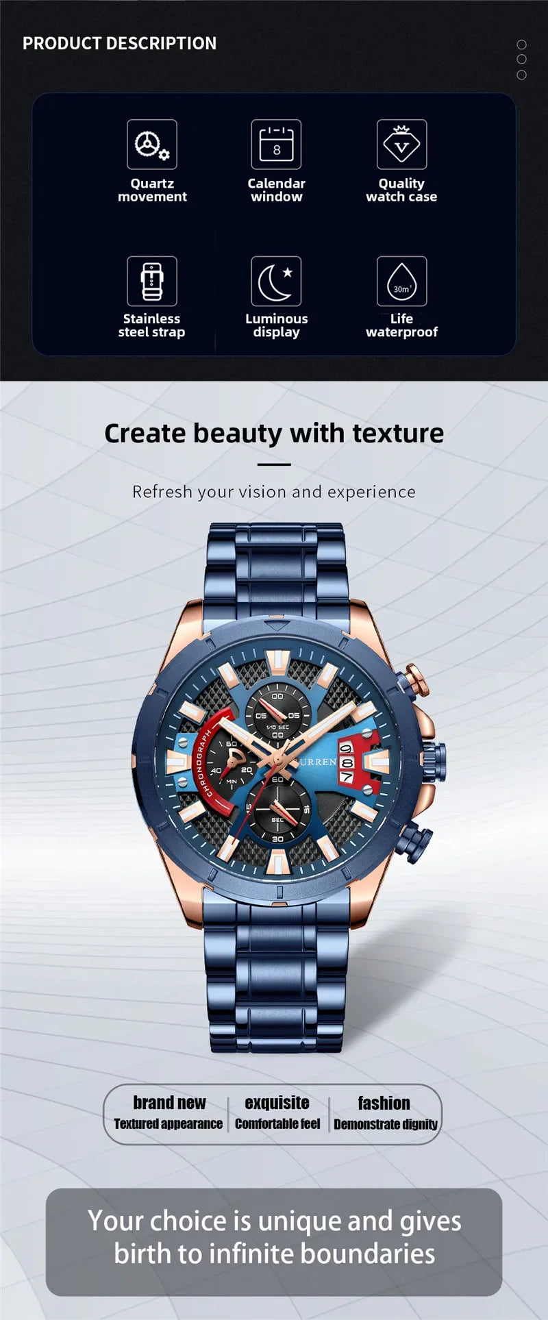 Hadrian Chrono Watch – Military Sport, Waterproof & Stainless Steel Elegance