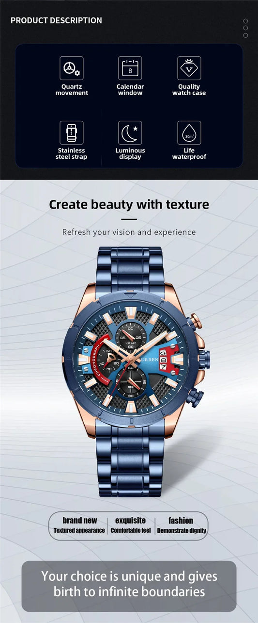 Hadrian Chrono Watch – Military Sport, Waterproof & Stainless Steel Elegance