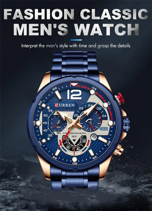 Hadrian Chrono Watch – Military Sport, Waterproof & Stainless Steel Elegance