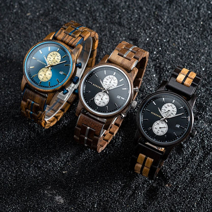 Themistocles Wooden Watch – Chronograph Quartz, Engraved & Date Display