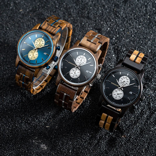 Themistocles Wooden Watch – Chronograph Quartz, Engraved & Date Display