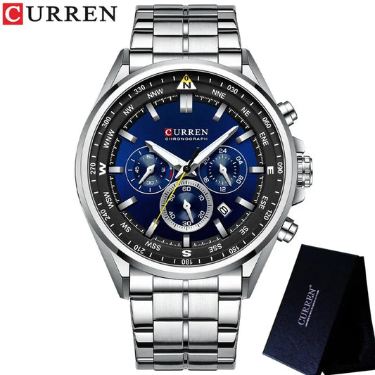 Cassius Chrono Watch – Military Sport, Waterproof & Silver Steel Design