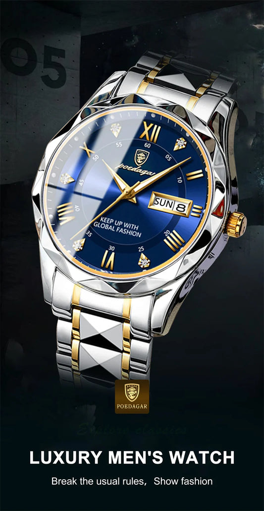 Zephyros Quartz Watch – Green Dial, Waterproof & Luminous Steel Design