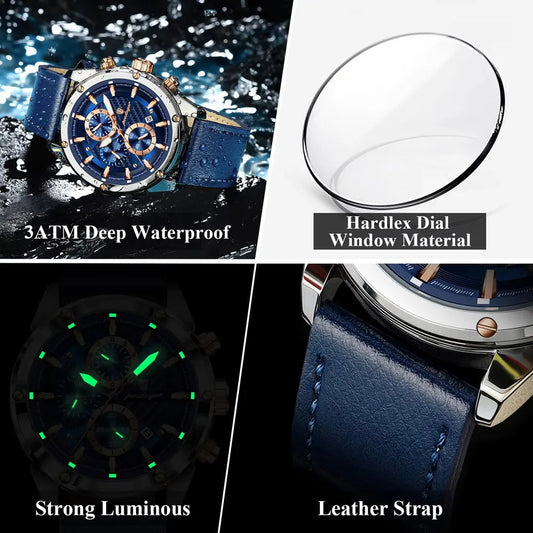 Maximus Sport Watch – Military Style, Waterproof, Luminous & Leather Quartz Chrono