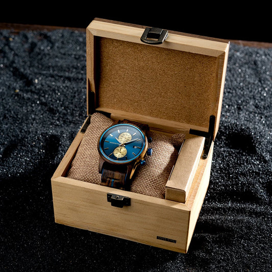 Themistocles Wooden Watch – Chronograph Quartz, Engraved & Date Display