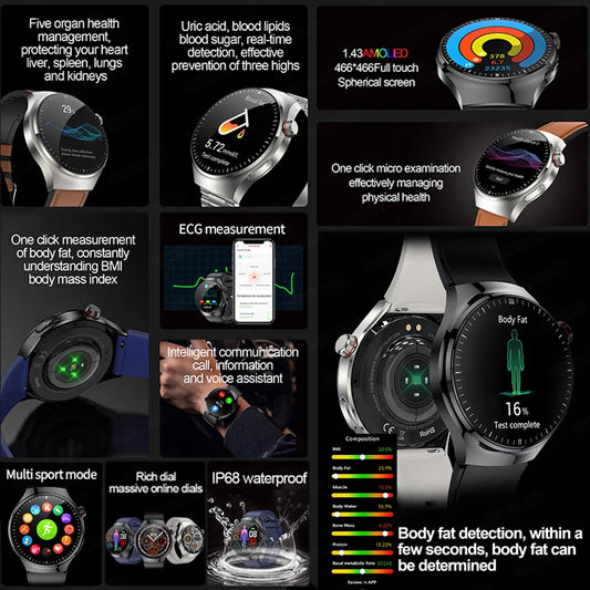 SmartWatch Genny - 2024 Gesundheits-Smartwatch | EKG, Blutzucker, Herzfrequenz, Blutdruck