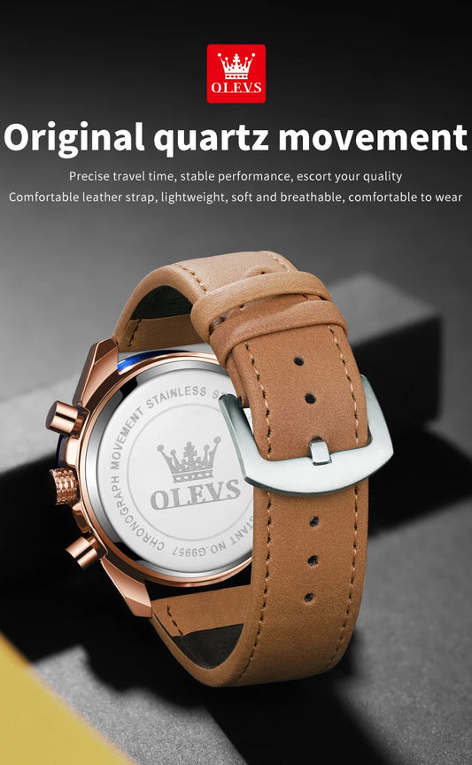 Odysseus Moonphase Watch – Brown Leather, Luminous Dial & Waterproof Design