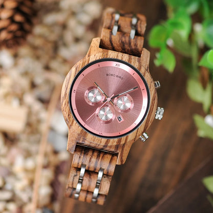 Nefertiti Wooden Watch – Luxury Chronograph, Auto Date & Quartz Elegance