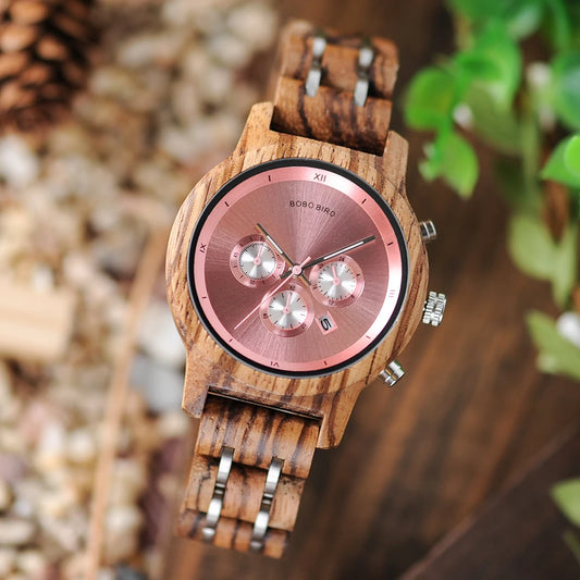 Nefertiti Wooden Watch – Luxury Chronograph, Auto Date & Quartz Elegance