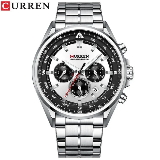 Cassius Chrono Watch – Military Sport, Waterproof & Silver Steel Design