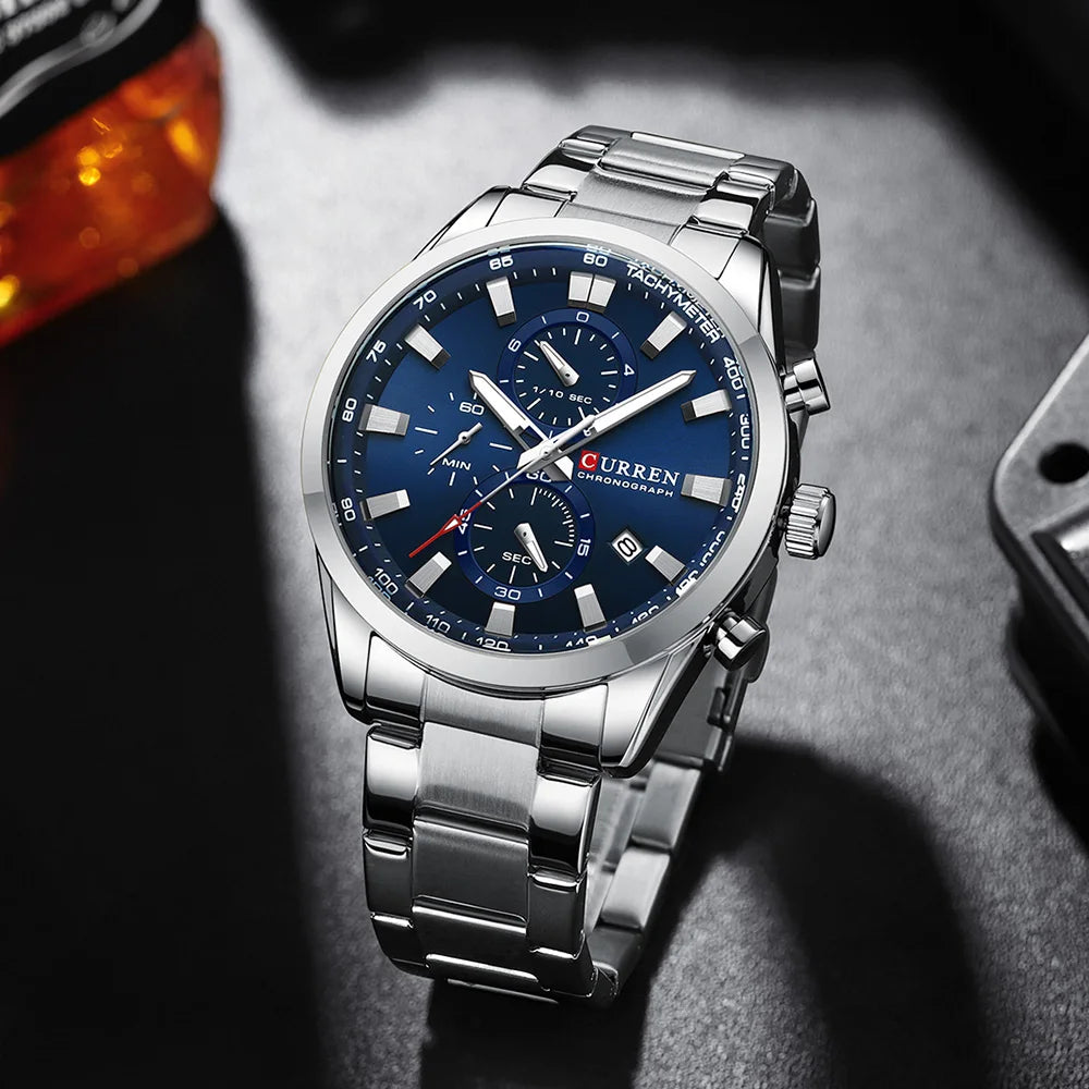 Flavius Chrono Watch – Sporty Elegance, Stainless Steel & Date Display
