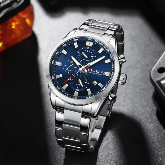 Flavius Chrono Watch – Sporty Elegance, Stainless Steel & Date Display