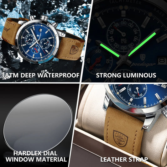 Scipio Chrono Watch – Luxury, Waterproof, Luminous & Leather Date Design
