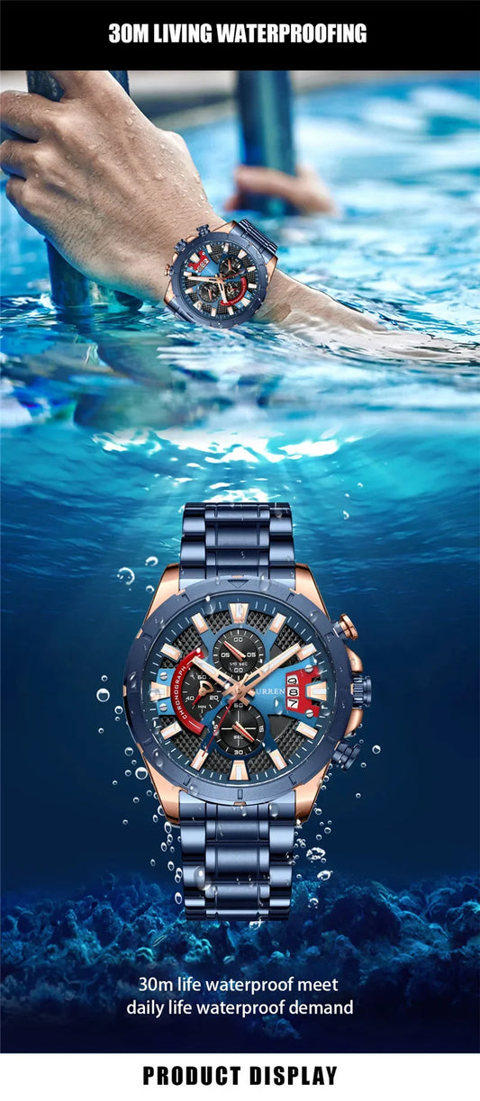 Hadrian Chrono Watch – Military Sport, Waterproof & Stainless Steel Elegance