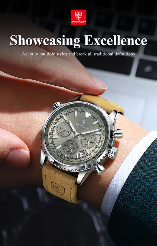 Hector Chrono Watch – Fashion Quartz, Waterproof & Luminous Leather Design