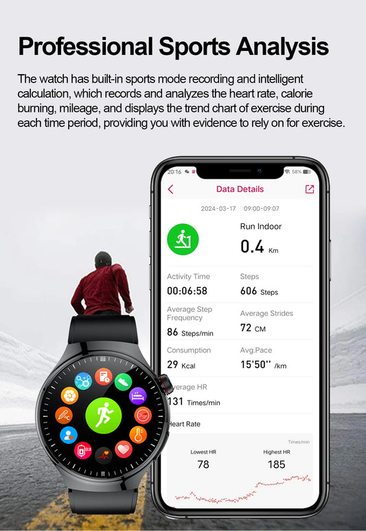 SmartWatch Genny - 2024 Gesundheits-Smartwatch | EKG, Blutzucker, Herzfrequenz, Blutdruck