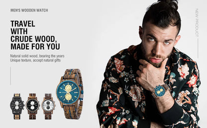 Tiberius Holz Stil Herren Uhr