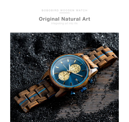 Themistocles Wooden Watch – Chronograph Quartz, Engraved & Date Display
