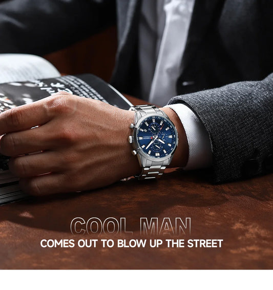 Flavius Chrono Watch – Sporty Elegance, Stainless Steel & Date Display