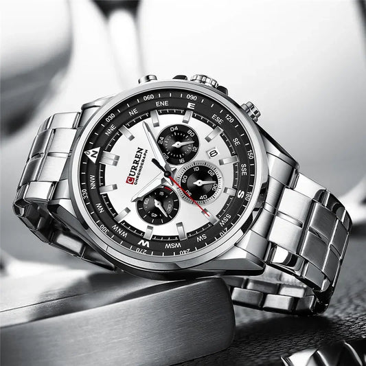Cassius Chrono Watch – Military Sport, Waterproof & Silver Steel Design