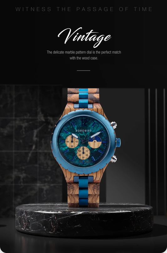 Diomedes Wooden Watch – Luxury Chronograph, Military Quartz Precision