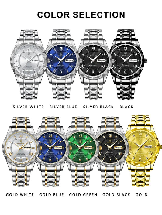 Zephyros Quartz Watch – Green Dial, Waterproof & Luminous Steel Design