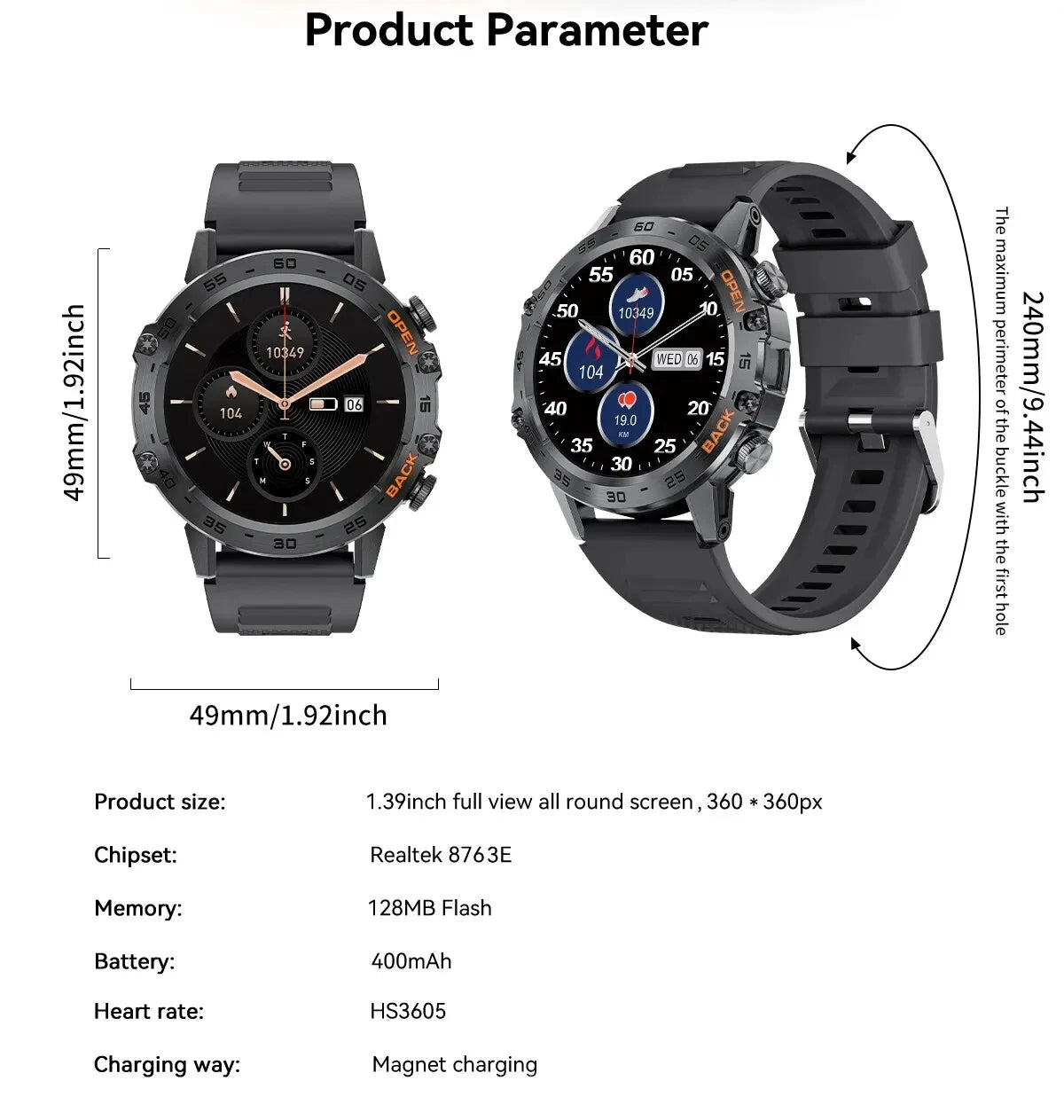 1.39" Bluetooth Smartwatch für Männer – Fitness, Herzfrequenz, Gesundheitsmonitoring, Android & IOS.