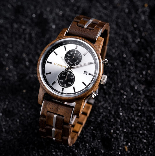 Themistocles Wooden Watch – Chronograph Quartz, Engraved & Date Display