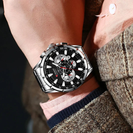 Hadrian Chrono Watch – Military Sport, Waterproof & Stainless Steel Elegance