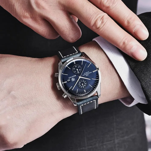 Hector Chrono Watch – 100M Waterproof, Leather Strap & Military Precision