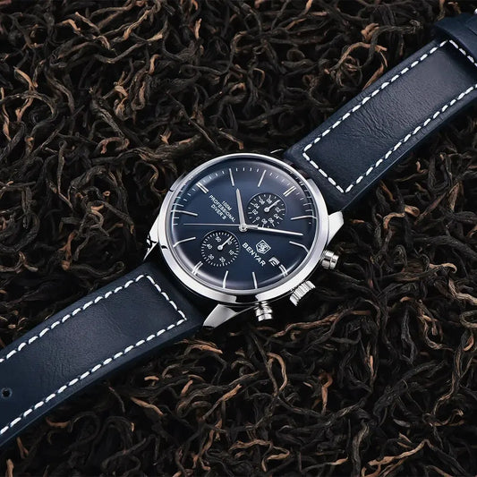 Hector Chrono Watch – 100M Waterproof, Leather Strap & Military Precision