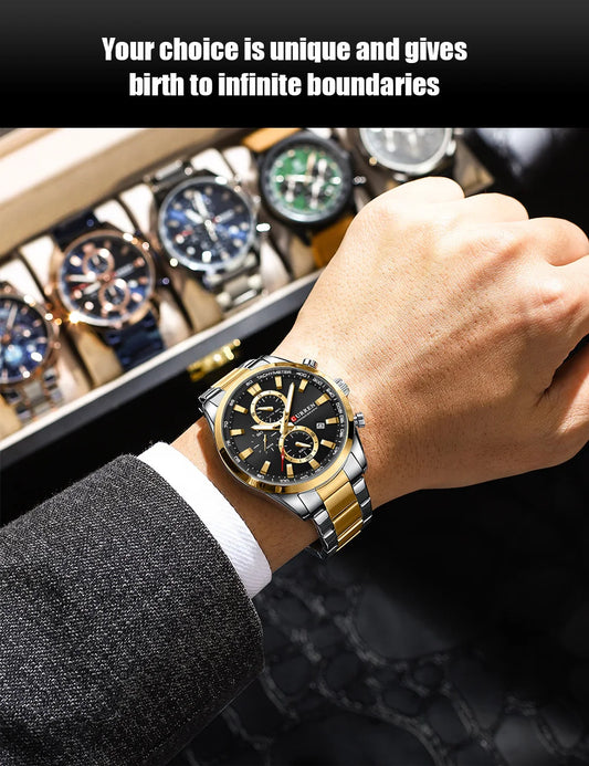 Flavius Chrono Watch – Sporty Elegance, Stainless Steel & Date Display