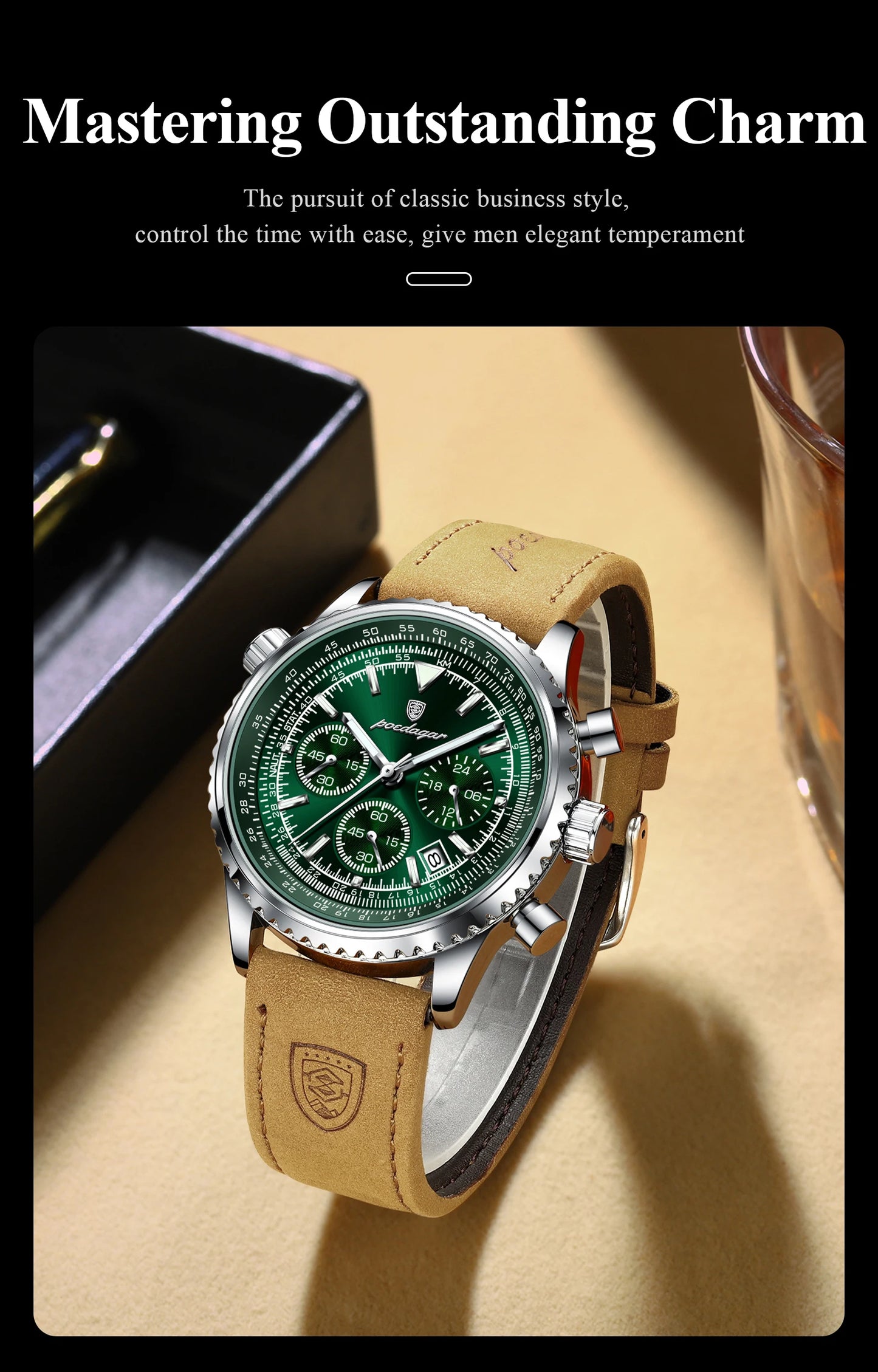 Charon Luxus Herren uhr  Wasserdicht Chronograph Leder