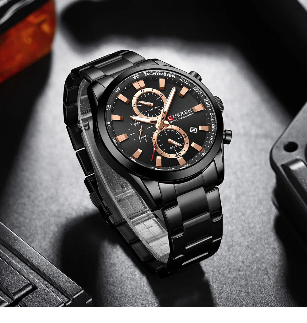 Flavius Chrono Watch – Sporty Elegance, Stainless Steel & Date Display