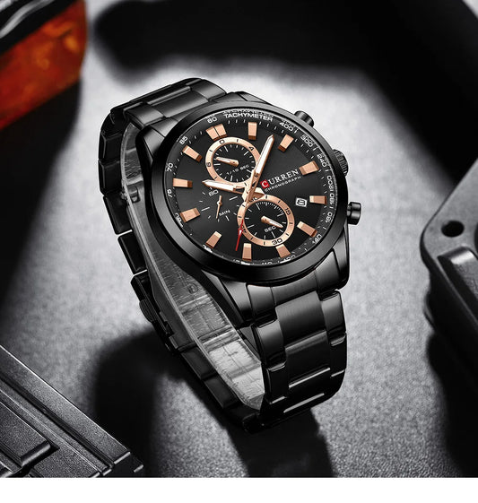 Flavius Chrono Watch – Sporty Elegance, Stainless Steel & Date Display