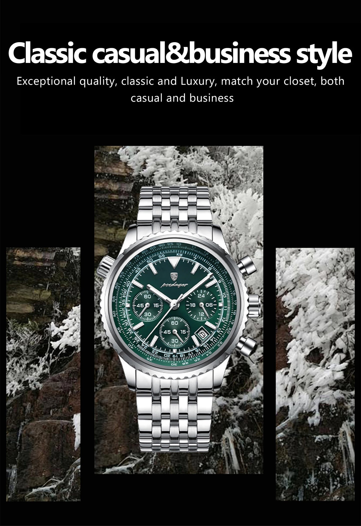 Kronos Luxus Uhr Edelstahl für Herren Wasserdicht
