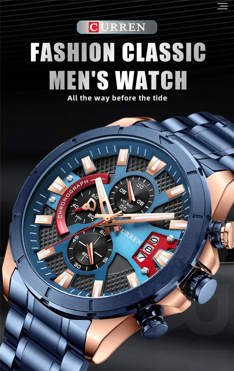 Hadrian Chrono Watch – Military Sport, Waterproof & Stainless Steel Elegance