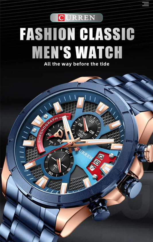 Hadrian Chrono Watch – Military Sport, Waterproof & Stainless Steel Elegance