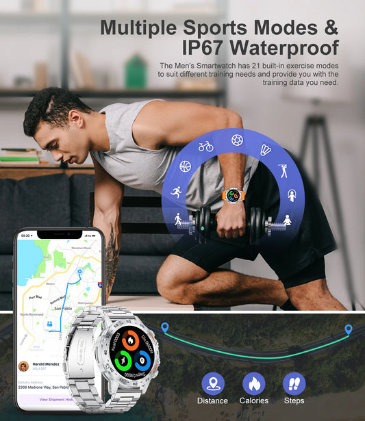 1.39" Bluetooth Smartwatch für Männer – Fitness, Herzfrequenz, Gesundheitsmonitoring, Android & IOS.