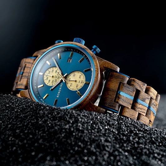 Themistocles Wooden Watch – Chronograph Quartz, Engraved & Date Display