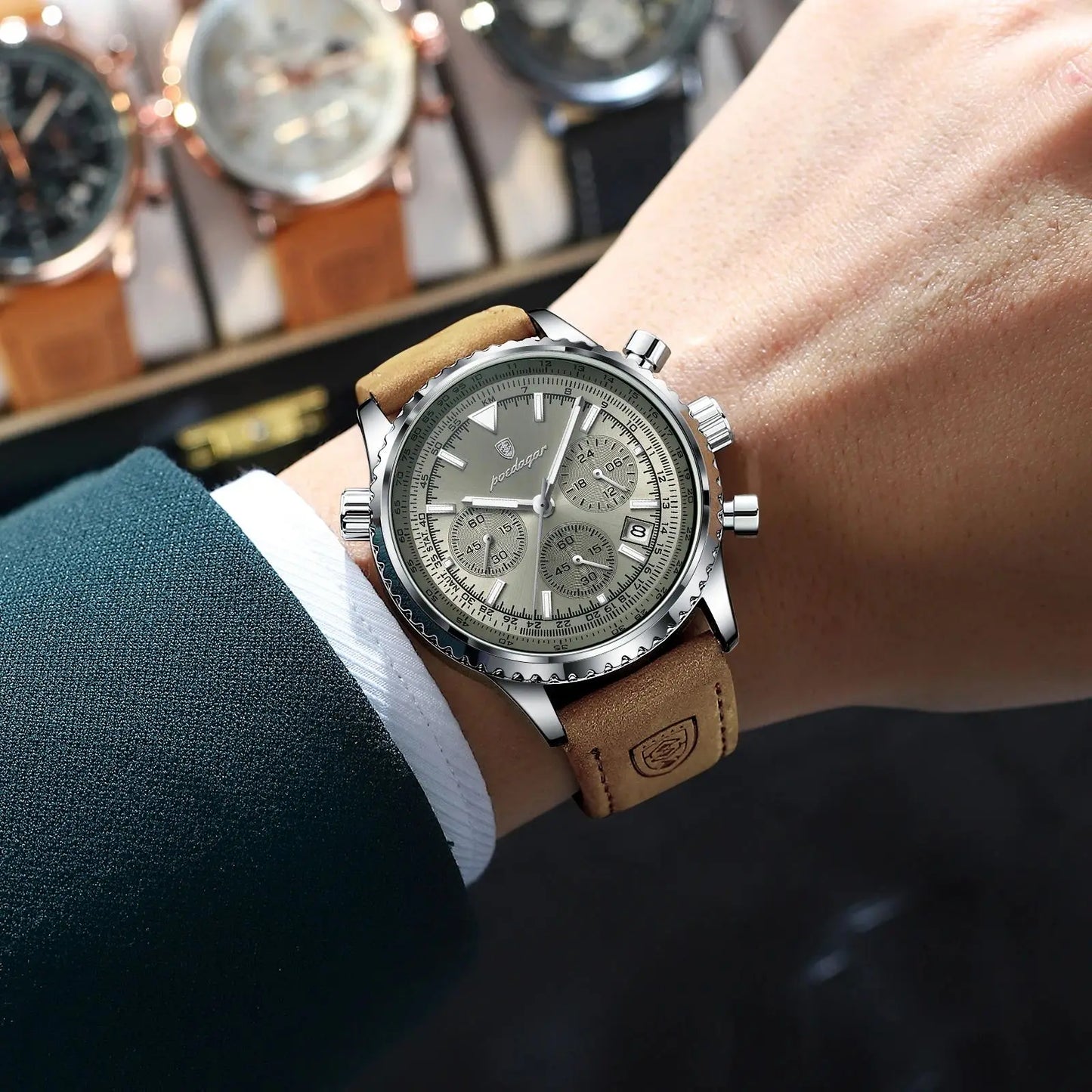 Hector Chrono Watch – Fashion Quartz, Waterproof & Luminous Leather Design