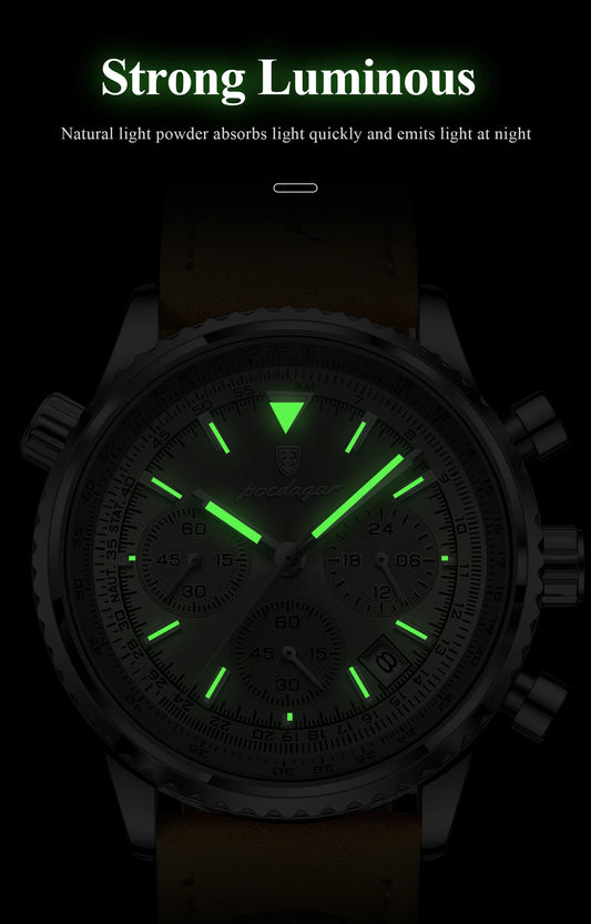 Hector Chrono Watch – Fashion Quartz, Waterproof & Luminous Leather Design