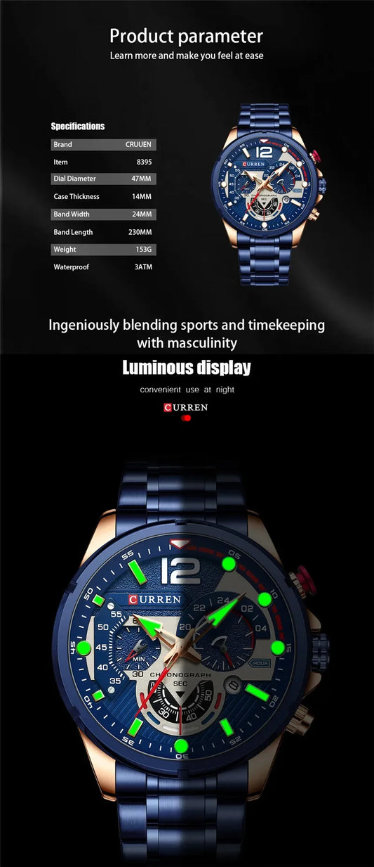 Hadrian Chrono Watch – Military Sport, Waterproof & Stainless Steel Elegance