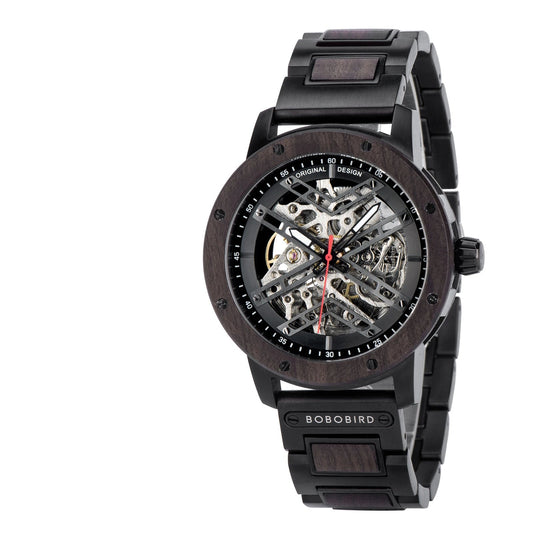 Heraclitus Wooden Watch – Mechanical Skeleton, Engraved Elegance & Luxury Gift