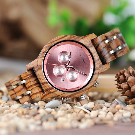 Nefertiti Wooden Watch – Luxury Chronograph, Auto Date & Quartz Elegance